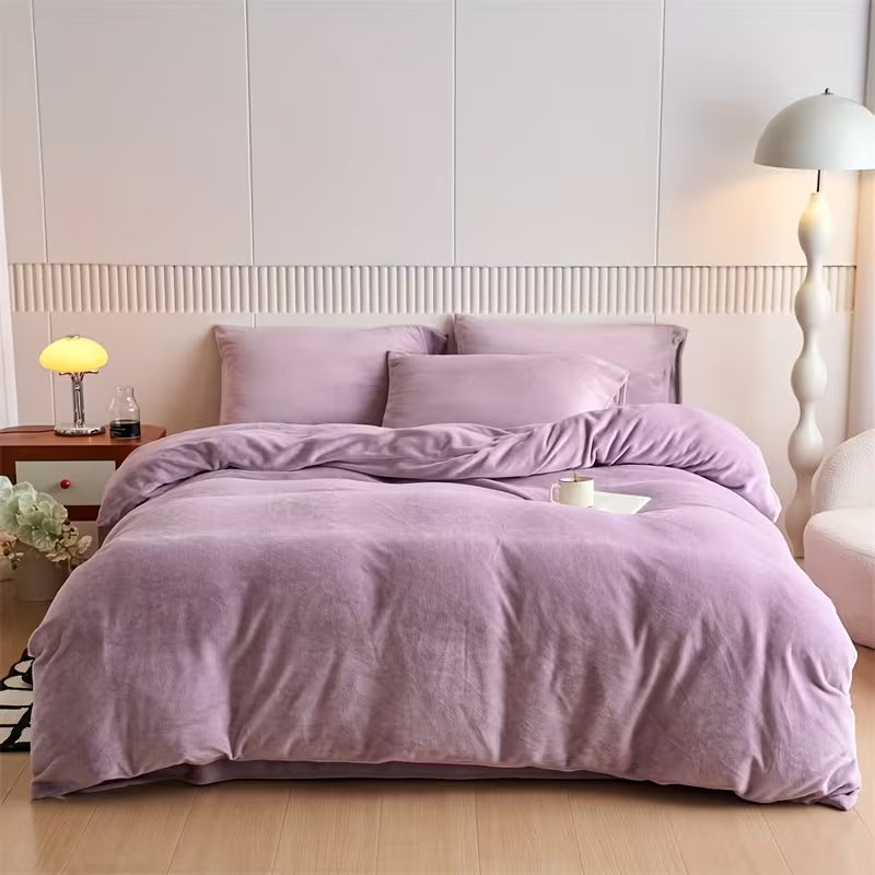 Reversible Velvet Duvet Cover With Velvet Sheet - Sweet Lilac