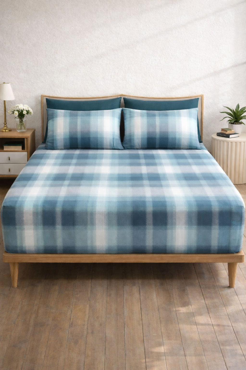 Pure Cotton Fitted Sheet Set - Checkered