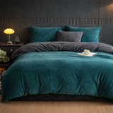 Reversible Velvet Duvet Cover With Velvet Sheet - Arctic Teal and Dark Grey