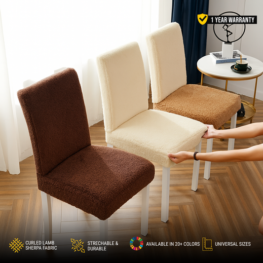 Curled Lamb Sherpa Fabric Dining Chair Covers