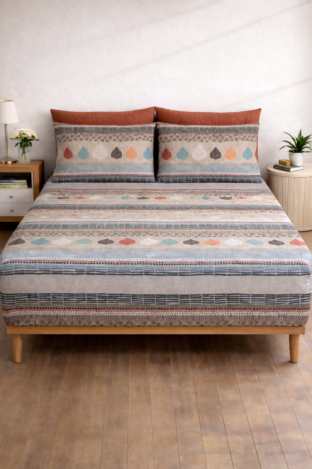 Pure Cotton Fitted Sheet Set - Autumn Leaves