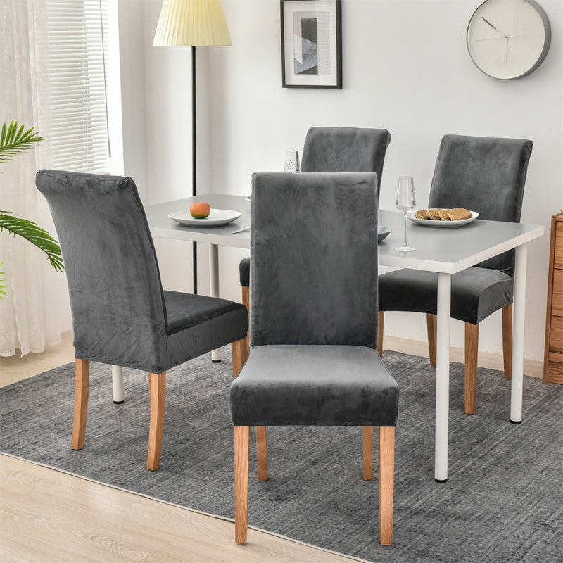 Stretchable Velvet Dining Chair Covers - Charcoal Grey
