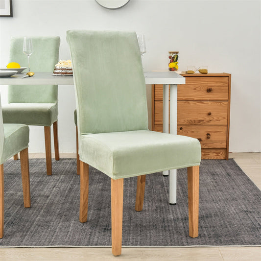 Stretchable Velvet Dining Chair Covers - Light Green