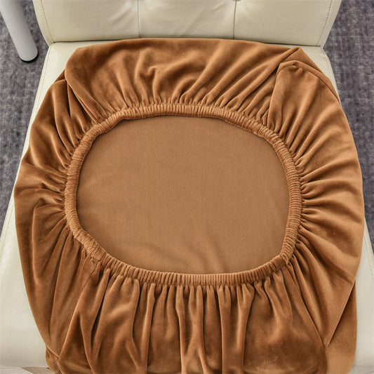 Stretchable Velvet Dining Chair Covers - Rust Brown