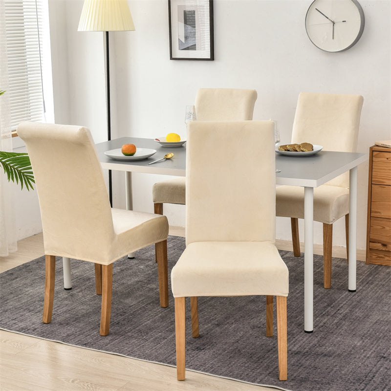 Stretchable Velvet Dining Chair Covers - Off White