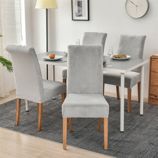 Stretchable Velvet Dining Chair Covers - Light Grey