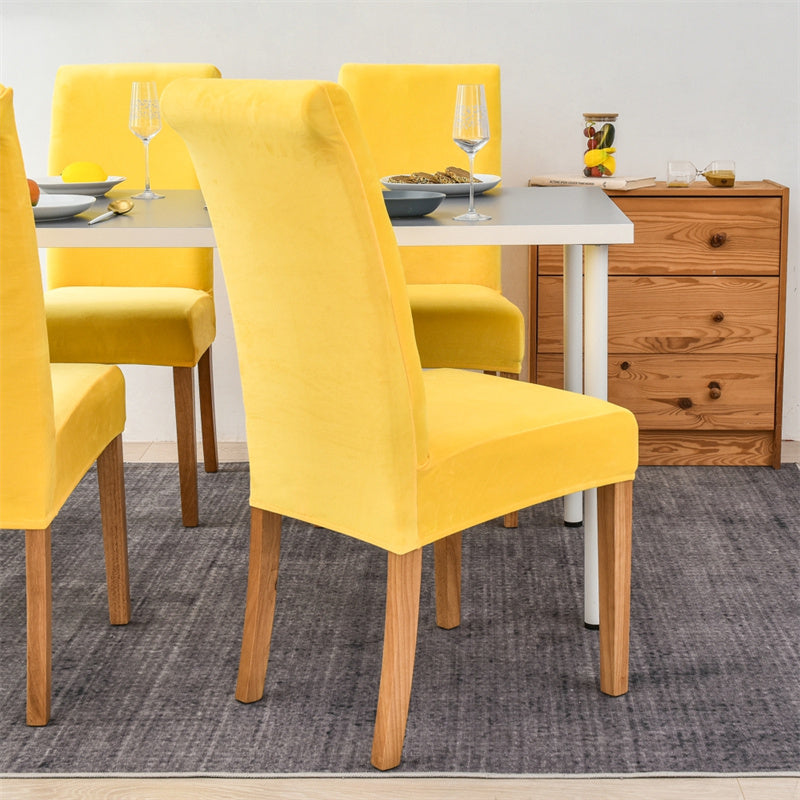 Stretchable Velvet Dining Chair Covers - Yellow