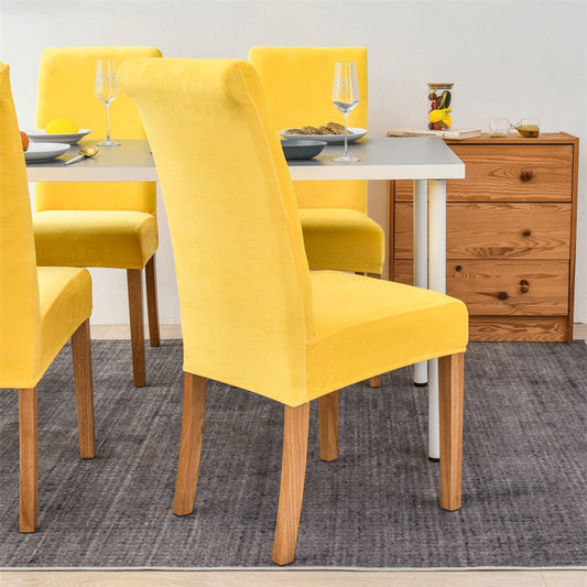 Stretchable Velvet Dining Chair Covers - Yellow