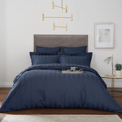 Cotton Sateen Stripe Duvet Cover Set - Blue Shades