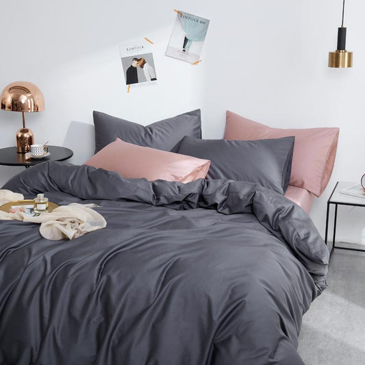 4 Pillows Cotton Sateen Bed Sheet - Dark Grey