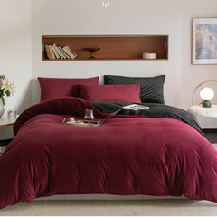 Reversible Velvet Duvet Cover - Deep Red & Black