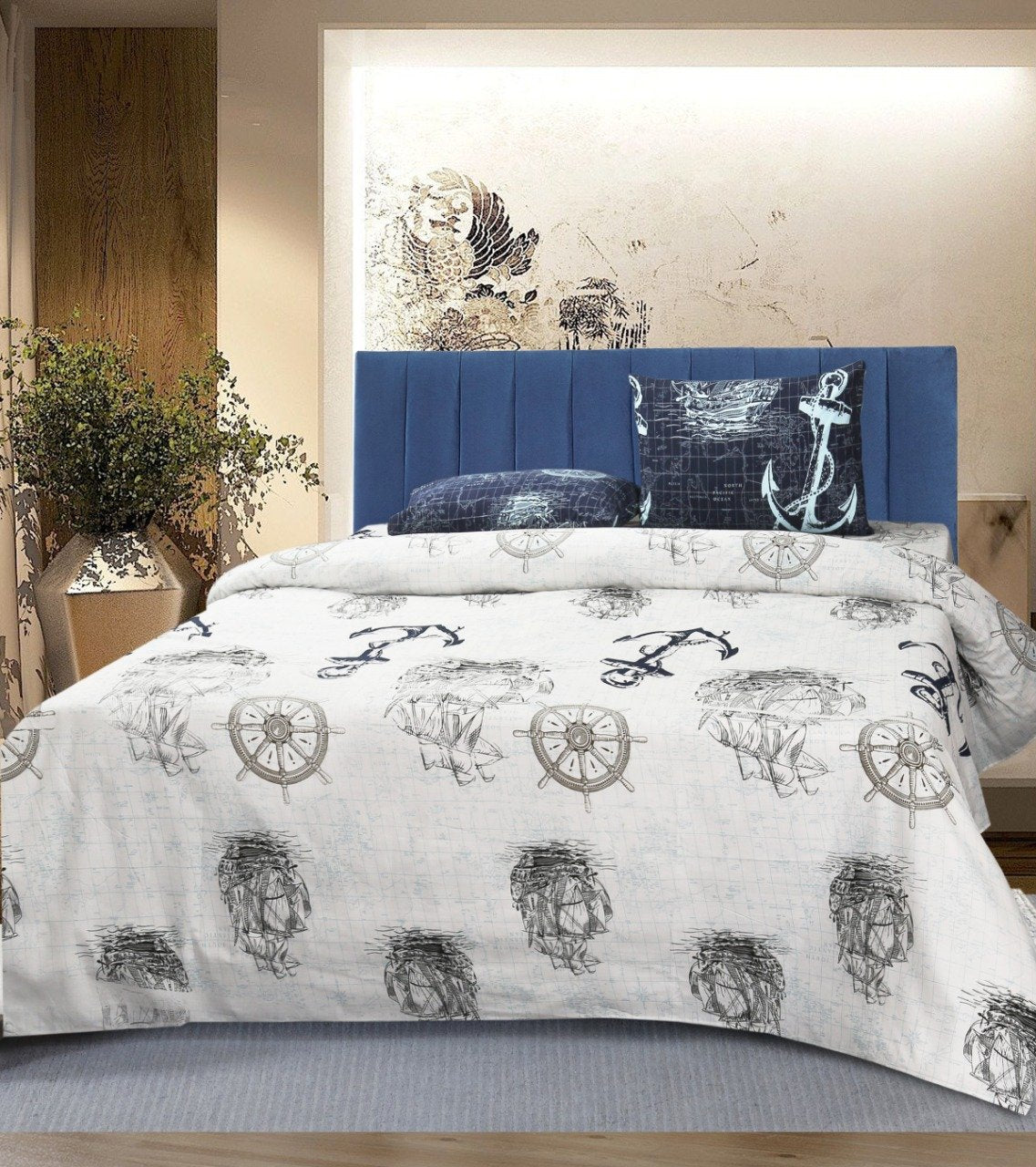 4 Pillows Cotton Bed Sheet - Oceans Voyage