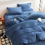 Reversible Velvet Duvet Cover With Velvet Sheet - Denim Blue