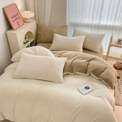 Reversible Velvet Duvet Cover - Offwhite & Almond