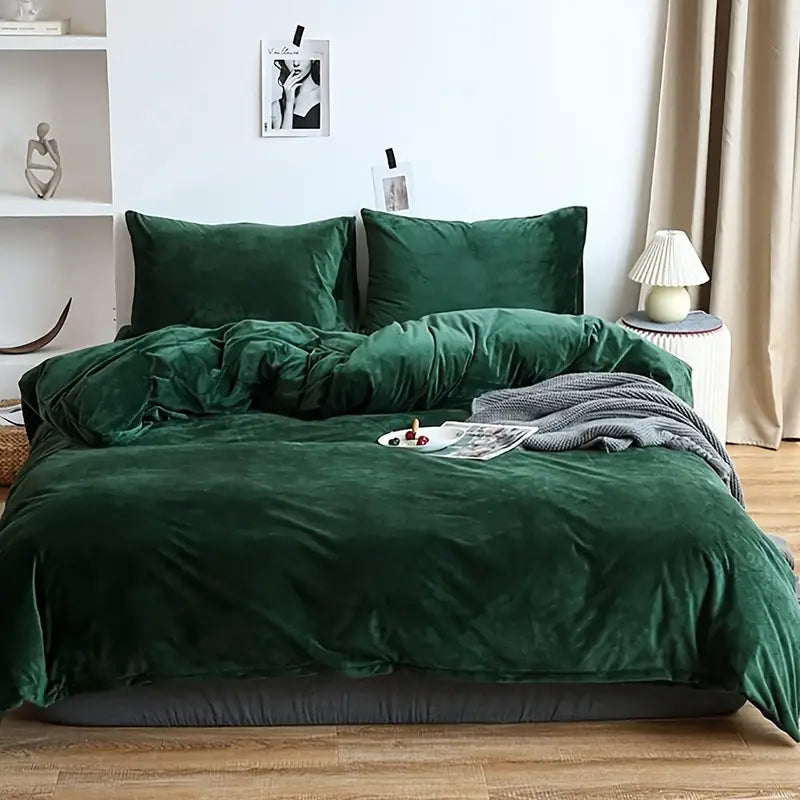 Reversible Velvet Duvet Cover - Emerald Green