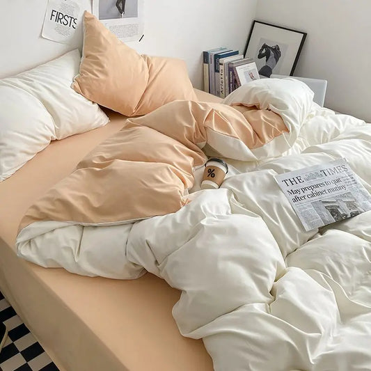 Pure Cotton Reversible Duvet Cover Set - Off White & Cream