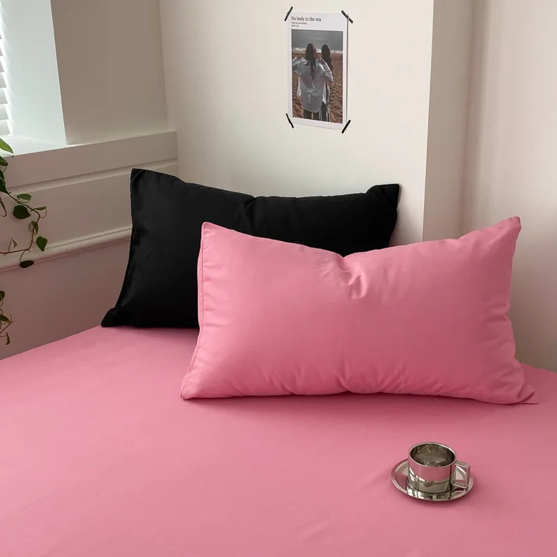 Pure Cotton Reversible Duvet Cover Set -  Baby Pink & Black