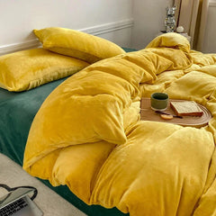 Reversible Velvet Duvet Cover - Mustard Yellow & Green