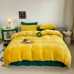 Reversible Velvet Duvet Cover - Mustard Yellow & Green