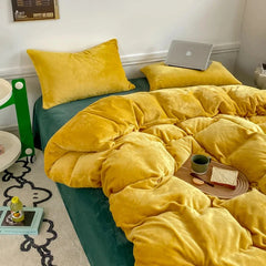 Reversible Velvet Duvet Cover - Mustard Yellow & Green