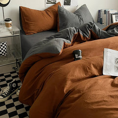 Pure Cotton Reversible Duvet Cover Set - Rust Brown & Grey