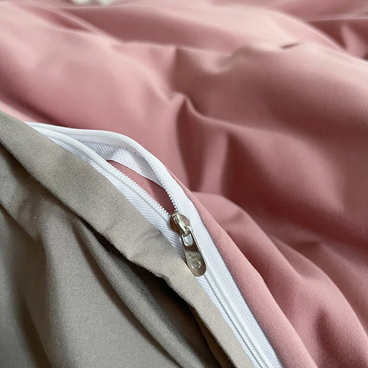 Pure Cotton Reversible Duvet Cover Set - Pink & Light Brown