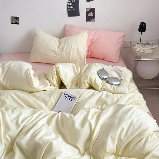 Pure Cotton Reversible Duvet Cover Set - Offwhite & Pink