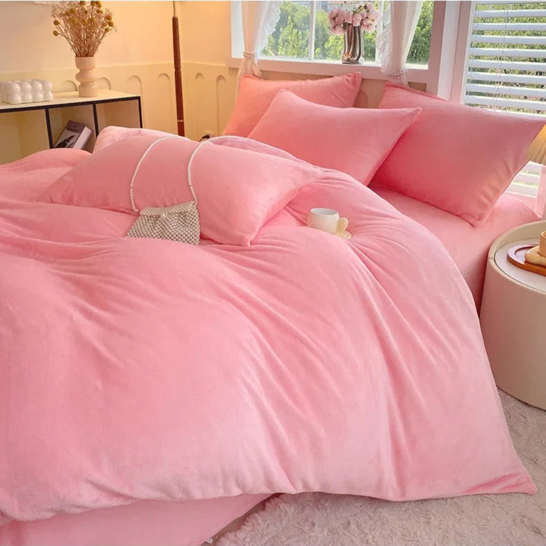 Reversible Velvet Duvet Cover - Baby Pink