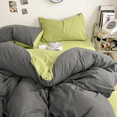 Pure Cotton Reversible Duvet Cover Set - Dark Grey & Apple Green