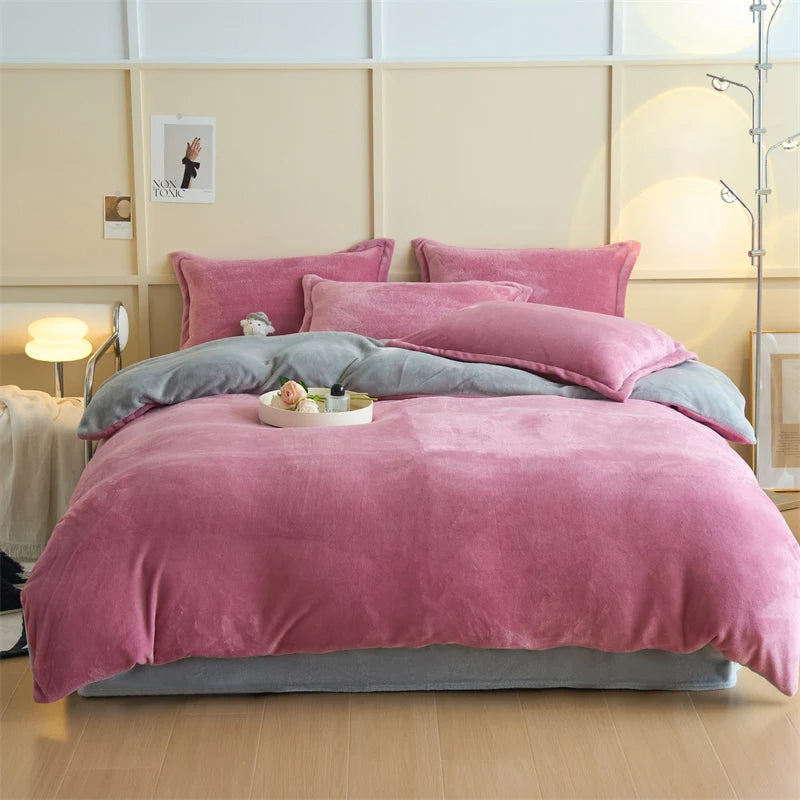 Reversible Velvet Duvet Cover - Rose Pink & Grey