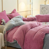 Reversible Velvet Duvet Cover - Rose Pink & Grey