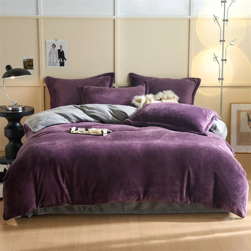 Reversible Velvet Duvet Cover - Purple & Grey