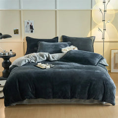 Reversible Velvet Duvet Cover - Black & Light Grey