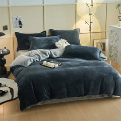 Reversible Velvet Duvet Cover - Black & Light Grey