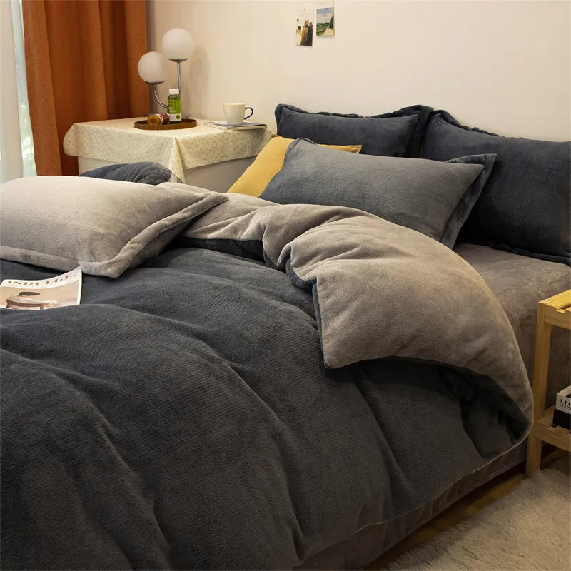 Reversible Velvet Duvet Cover - Black & Grey