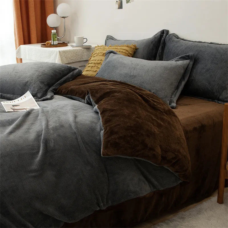 Reversible Velvet Duvet Cover - Black & Choco Brown