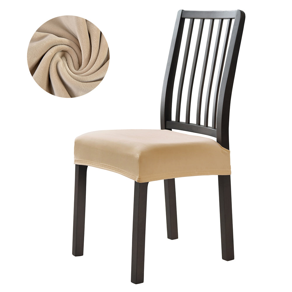 Stretchable Velvet Dining Seat Covers - Beige