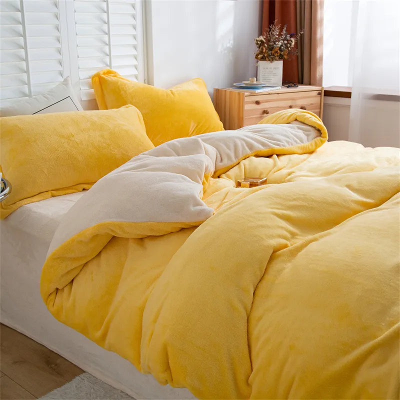 Reversible Velvet Duvet Cover - Yellow & Off White