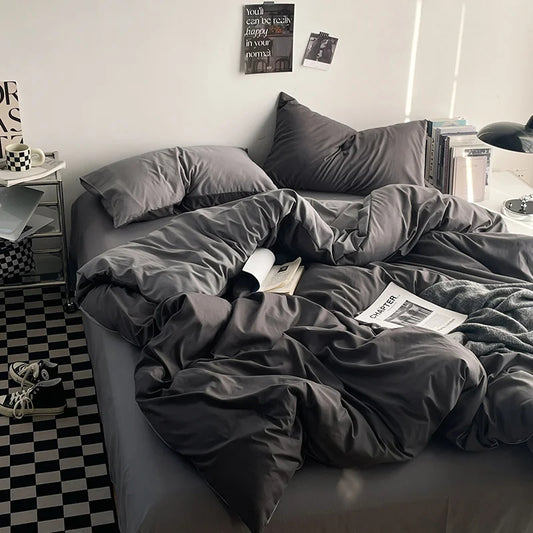 Reversible Cotton Duvet Cover - Black & Grey