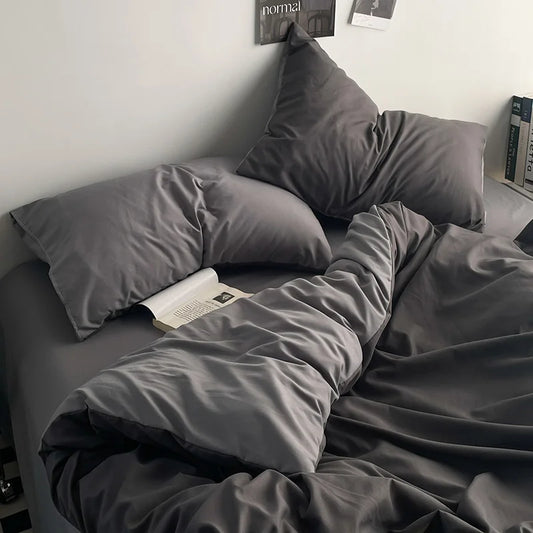 Reversible Cotton Duvet Cover - Black & Grey