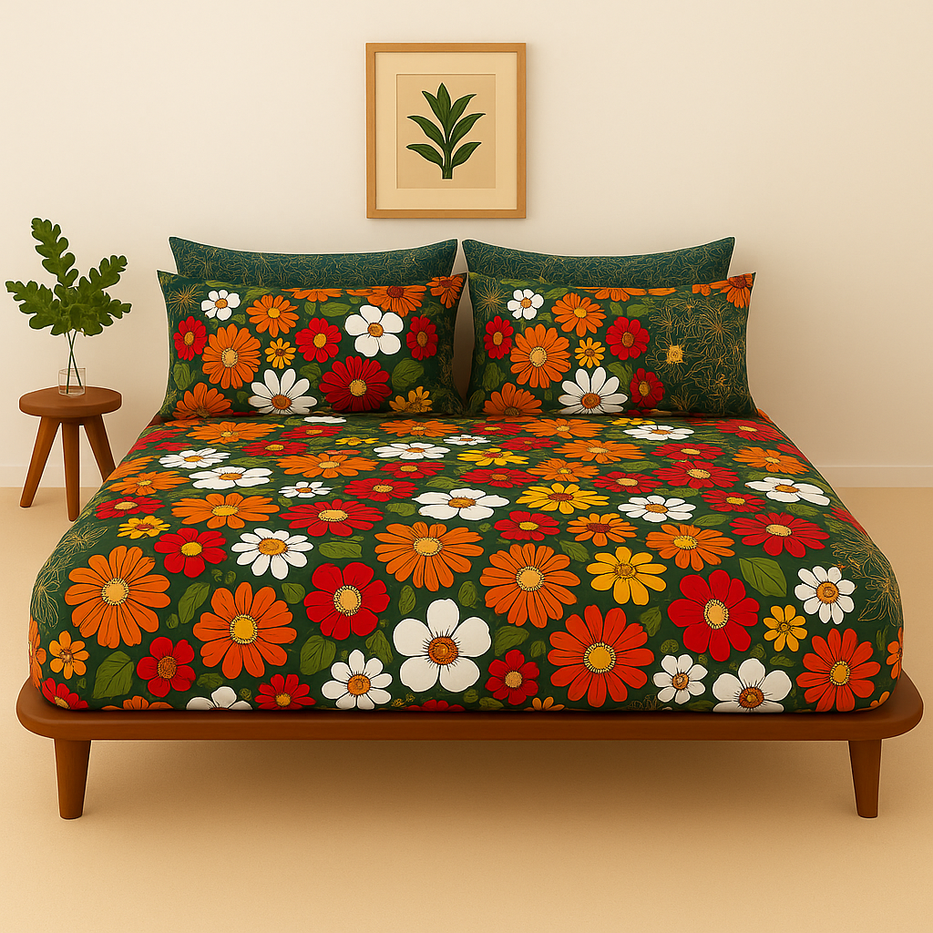 Pure Cotton Fitted Sheet Set - Floral Meadow