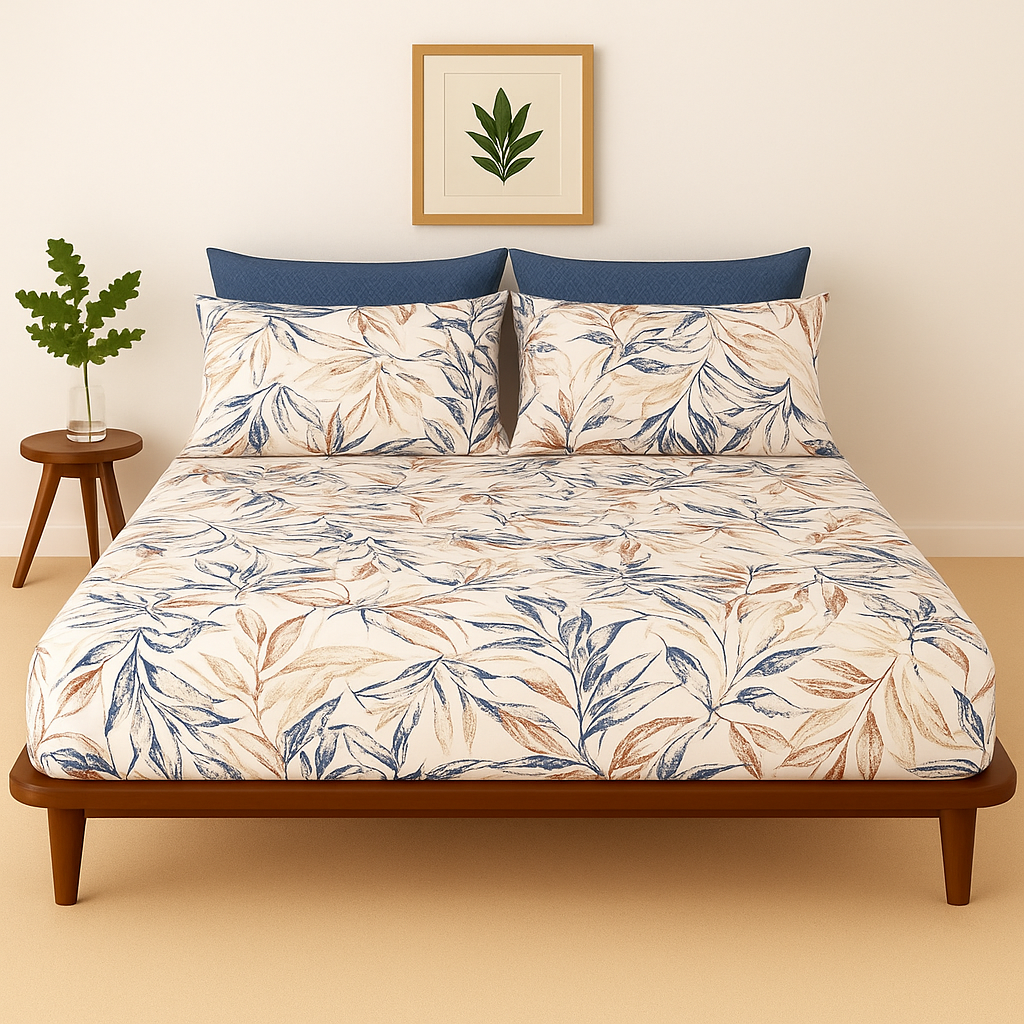 Pure Cotton Fitted Sheet Set - Botanical Leaves