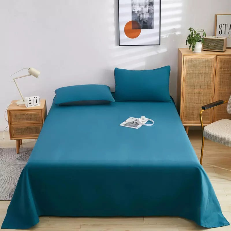 Cotton Sateen Plain Bed Sheet - Teal Blue
