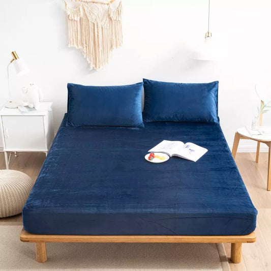 MILKY VELVET FITTED BEDSHEET - DARK BLUE