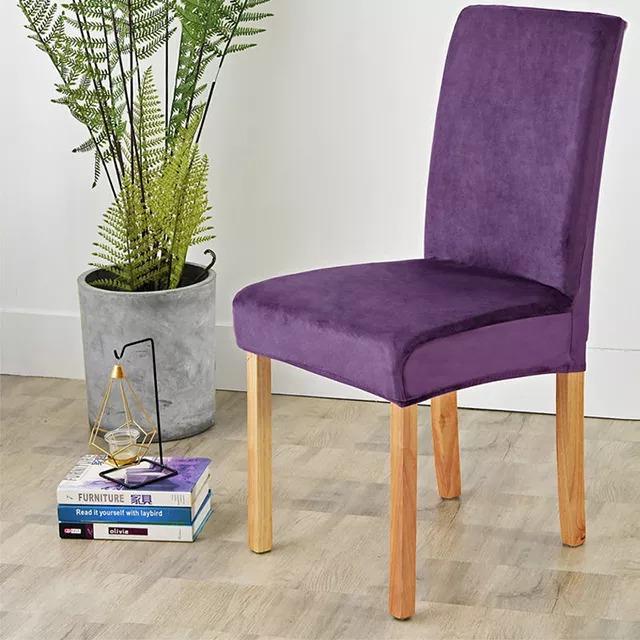 Water Resistant Stretchable Velvet Dining Chair Covers - Purple