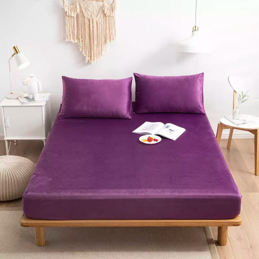 MILKY VELVET FITTED BEDSHEET - PURPLE