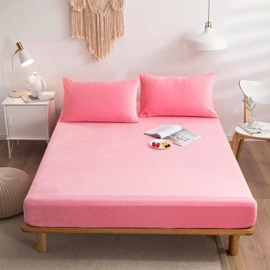 MILKY VELVET FITTED BEDSHEET - BABY PINK