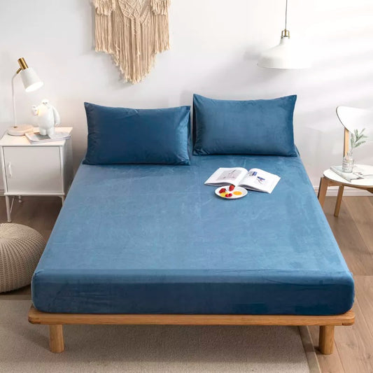 MILKY VELVET FITTED BEDSHEET - LIGHT BLUE