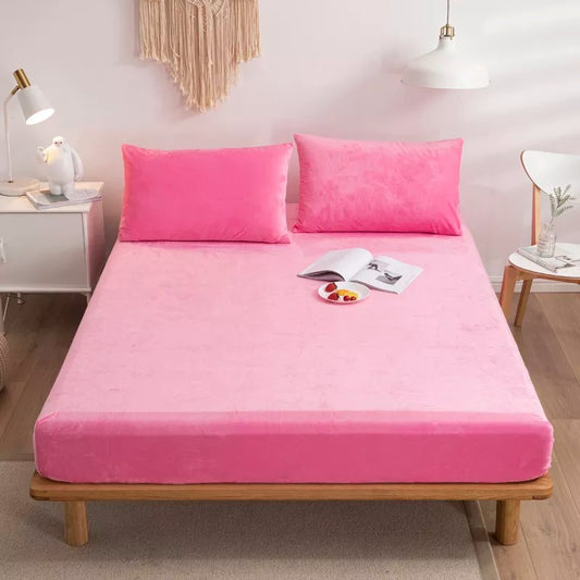 MILKY VELVET FITTED BEDSHEET - HOT PINK