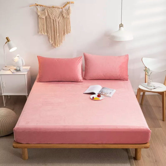 MILKY VELVET FITTED BEDSHEET - BLUSH PINK